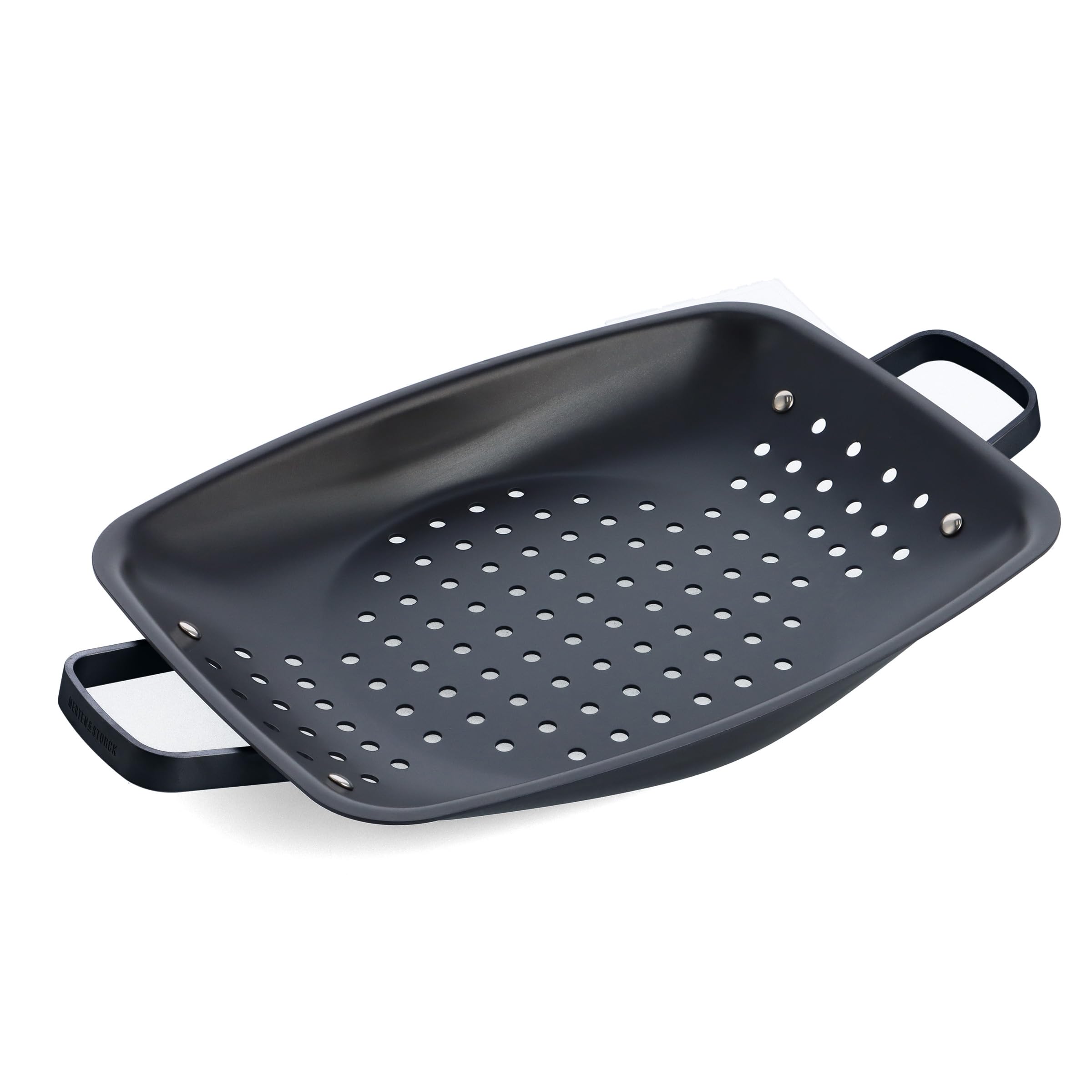 Merten & Storck Carbon Steel BBQ Plaque à Griller Plancha Perforée en Fonte, 28,7cm x 48,8cm, Perforations pour Évacuation d’Huile et Gras, Barbecue, Camping, Grillades, Cuisson en Plein Air, Noir