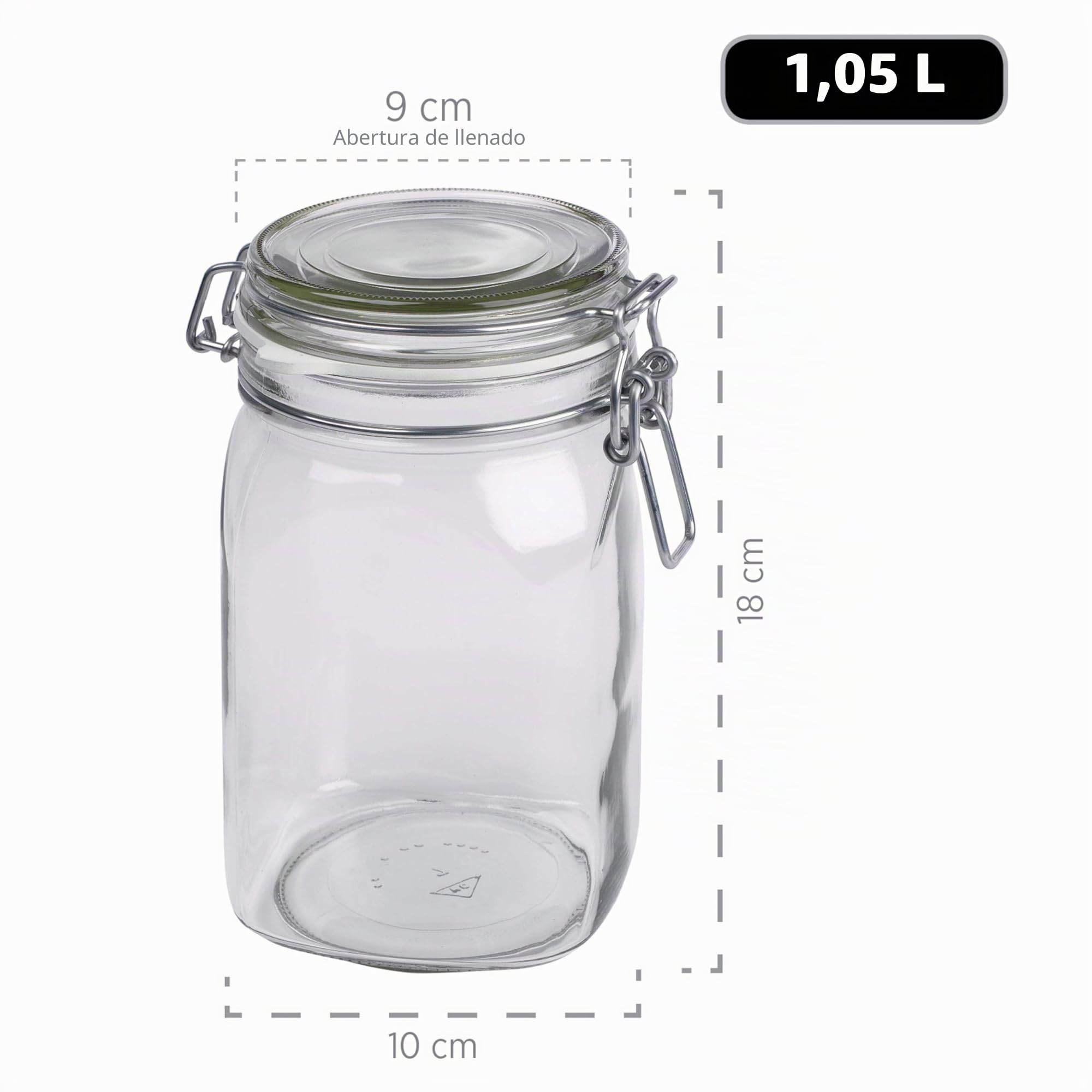MÄSER, Serie Gothika, tarros con tapón mecánico, Fabricados en Alemania, Muchos tamaños Diferentes, Vidrio, Transparente, 1.05 L