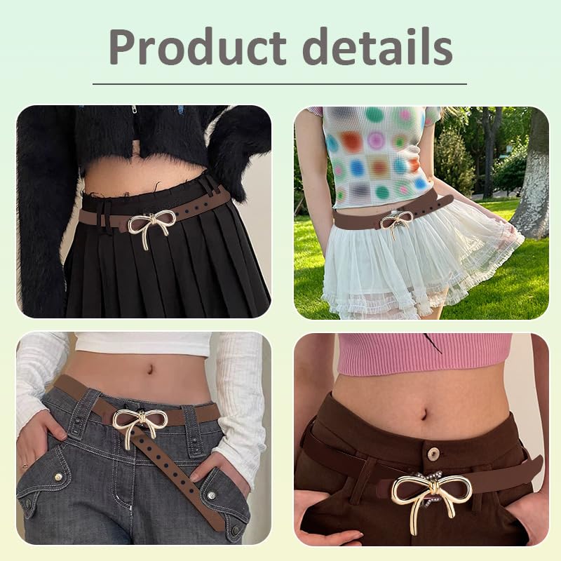 Thin Bow Belt for formal Dress Pants Brown Pu Skinny Adjustable Belts for Jeans Skirts Bow-Knot Waist Belt for Women Ladies Belts for Dresses Elegant Bow Accessories for Women Vintage2