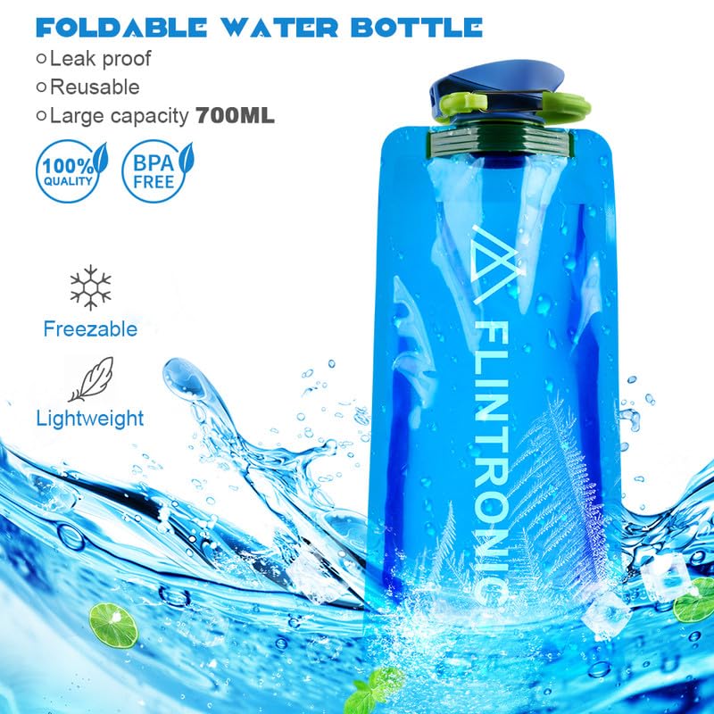 flintronic 700 ml Składany system butelek na wodę * 4 szt., Składana elastyczna butelka na wodę wielokrotnego użytku, składana torba na wodę, z Ce, Certyfikowane Rohs, na kemping, wędrówki, podróże