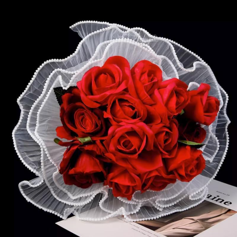 Miniatura 5 de XIZHI Paquete de 2 ramos de papel de regalo de 4.5 yardas, red ondulada arrugada de perlas, papel de malla para envoltura de flores, papel de malla