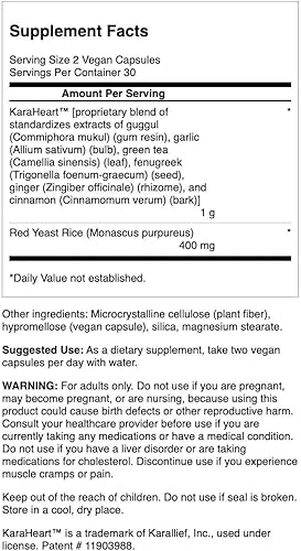 Miniatura 2 de Swanson Soporte de colesterol de arroz de levadura roja, con 60 cápsulas veganas Karaheart