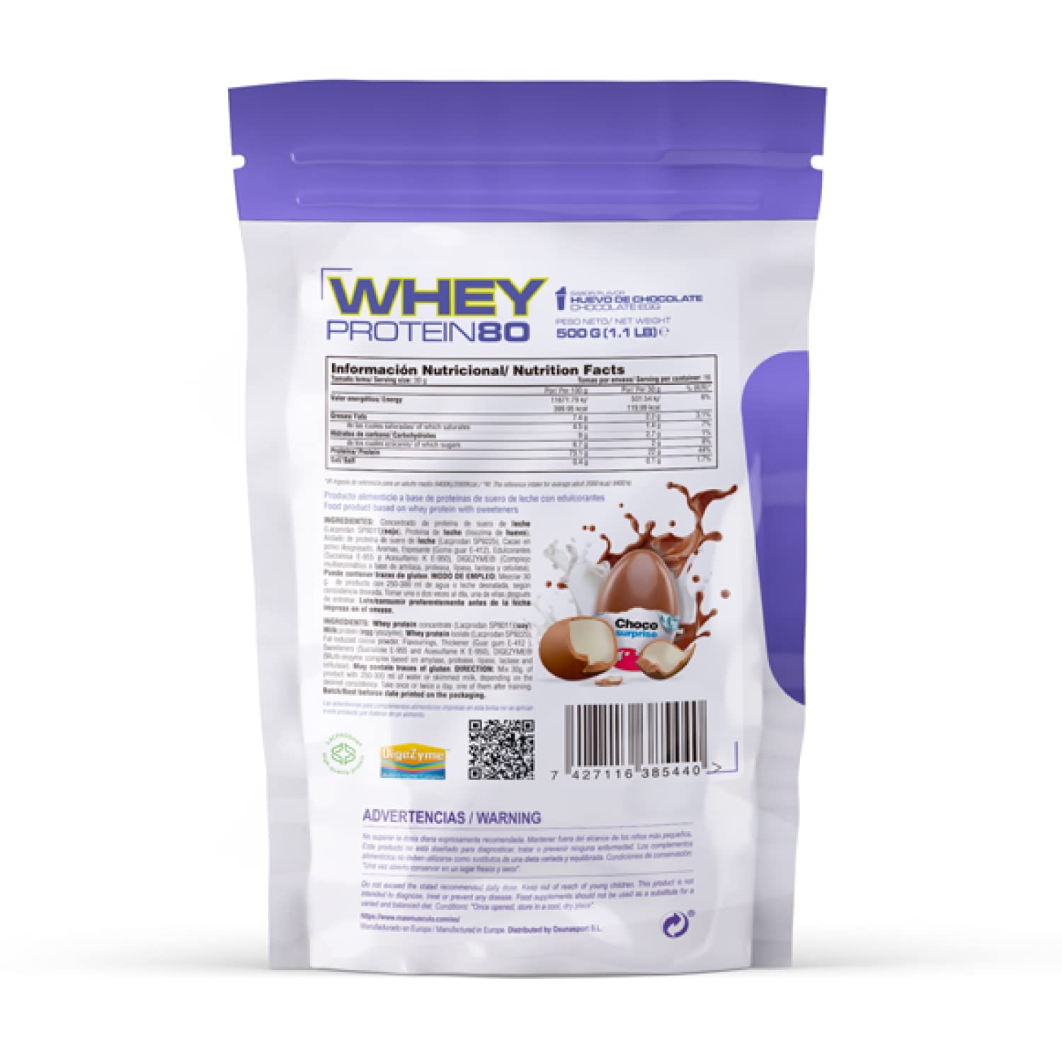 MASmusculo - Whey Protein80-500 g - Choco Surprise - Suplemento Deportivo Puro de Calidad - Proteína Whey - Con Lacprodan de Arla y Suero de Leche - Ayuda a Aumentar la Masa Muscular — view 2
