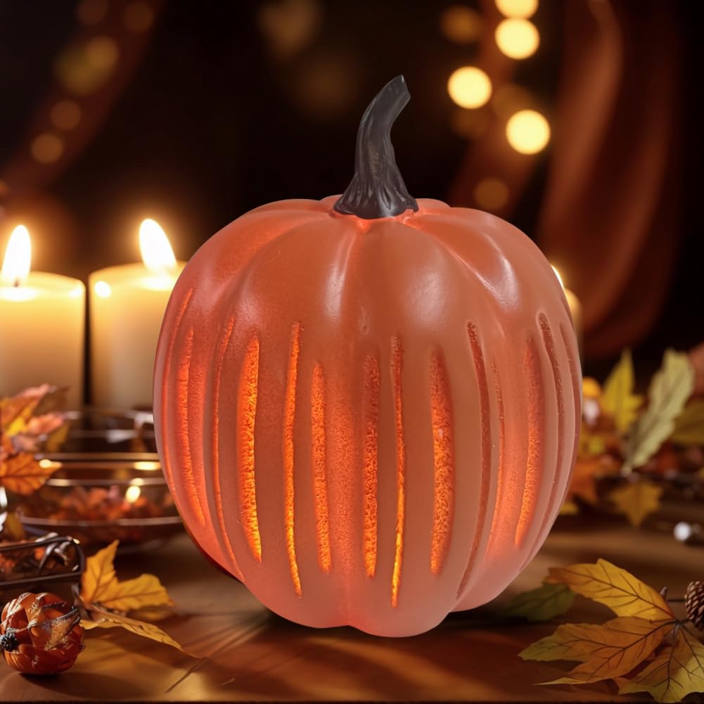 Crgangzy Orange Starry Night Glass Pumpkin Decoration,Timer Lighted Sparkling Starry Night Pumpkins, Battery-Operated Sparkling Twinkling Pumpkin For Autumn, Halloween & Home Décor - Small