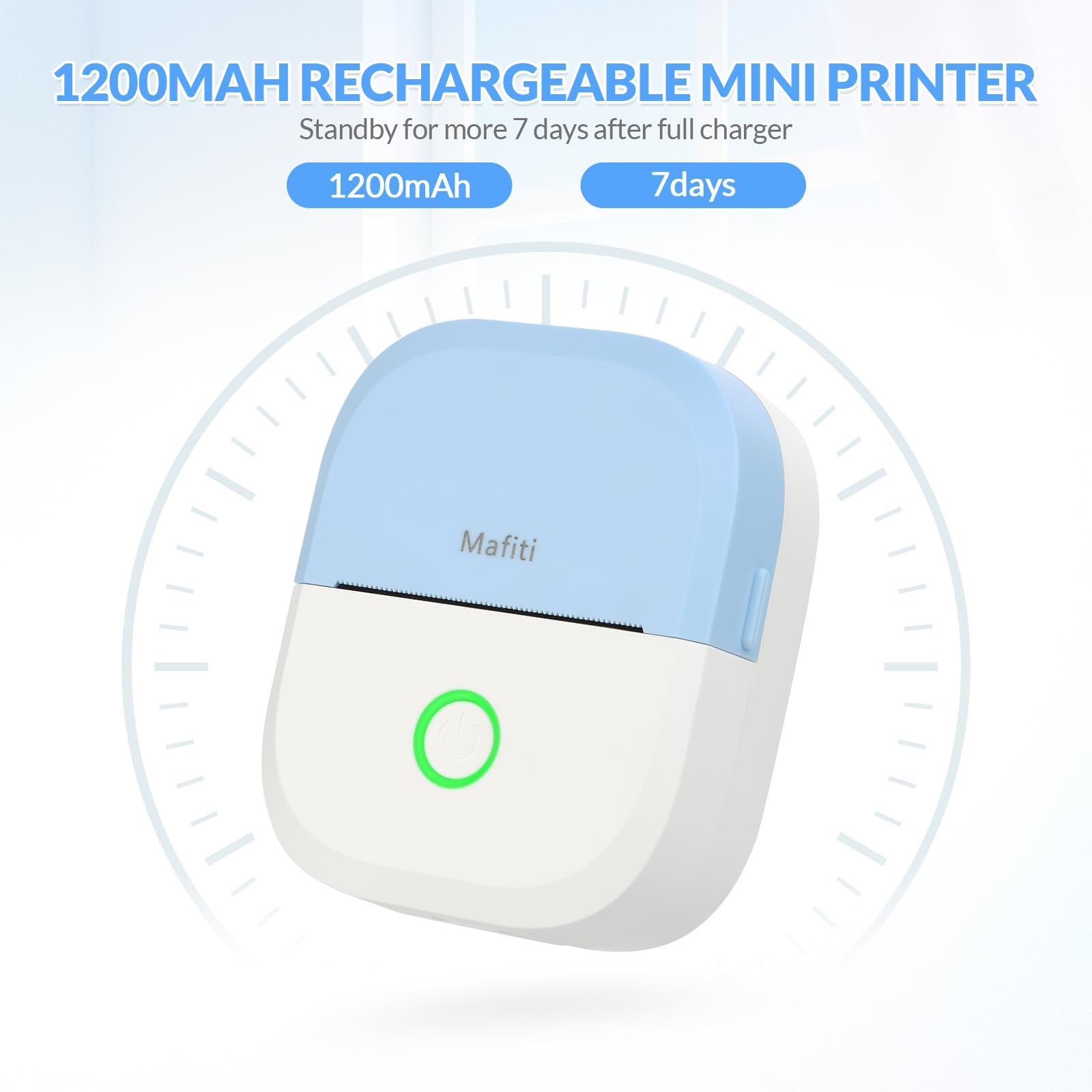 mafiti Mini stampante adesiva portatile termica senza inchiostro wireless Bluetooth stampante per telefono con disegno AI, per appunti di studio foto foto album diario etichetta adesiva