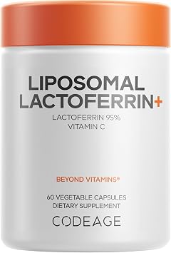 Codeage Liposomal Lactoferrin Supplement - Bovine Lactoferrin 300 mg and Vitamin C - Liposomal Delivery, Non-GMO - 60 Capsules