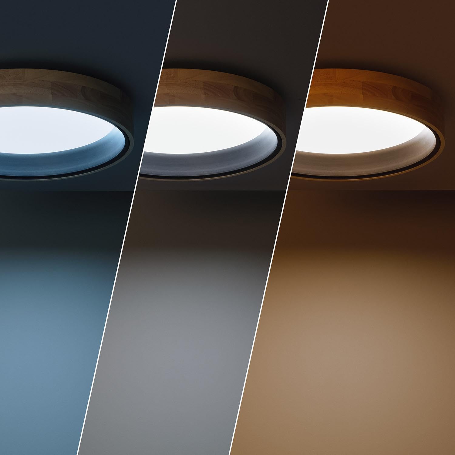 LEDKIA Okrągły Plafon LED 20W Z Drewna i Aluminium Ø470 mm z Regulowaną Tem