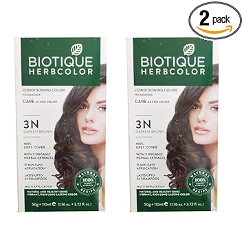 Biotique Herbcolor Conditioning Darkest Brown Hair Color with 9 Organic Herbal Extracts (No 3 N Darkest Brown, 50 gm + 110 ml) -2