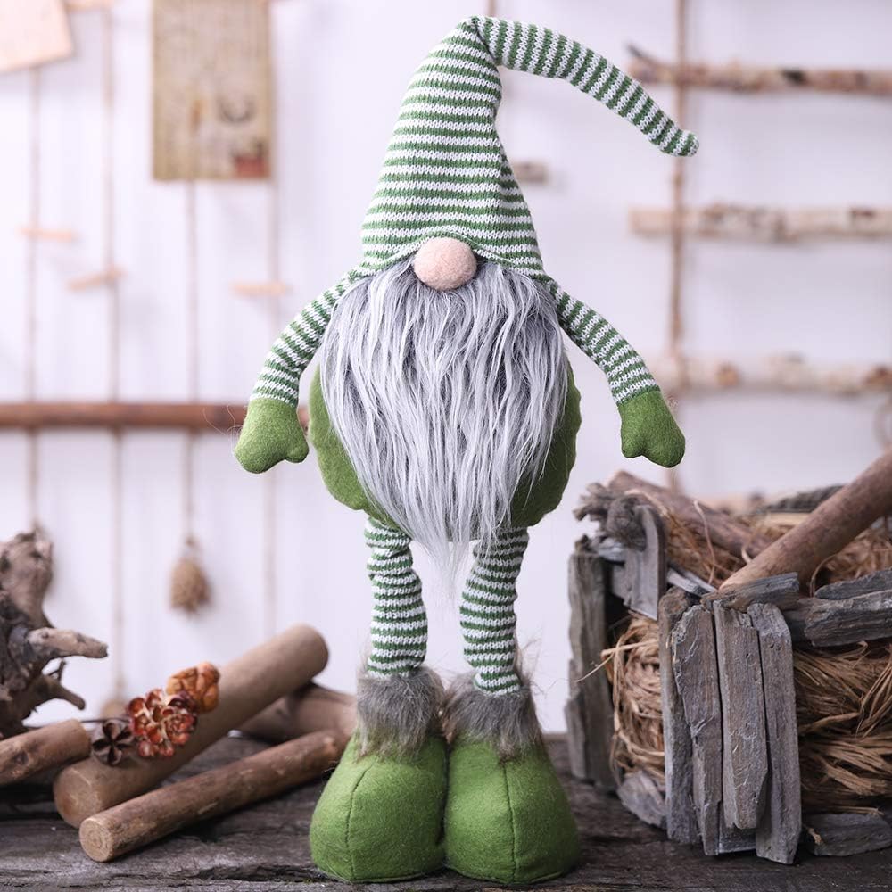 Christmas Gnomes Plush Toys, Oternal Stuffed Gnomes Plush with Adjustable Legs, Scandinavian Christmas Gnomes Decorations, Holiday Gnomes Ornaments for Christmas, Winter, Home Décor, 24 Inches (Green)