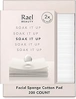 Rael Lint-Free Cotton Facial Pads - Soft Sponge Pads for Toner, Makeup Remover, Korean Skincare, 200 Count