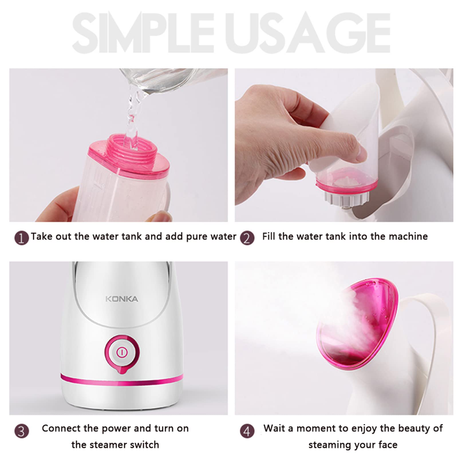 KONKA - Vaporizador facial Nano Ion caliente para la cara de la niebla del vapor, 100ML para el hogar sauna SPA de niebla cálida dragado poros humidificación hidratante instrumento de belleza