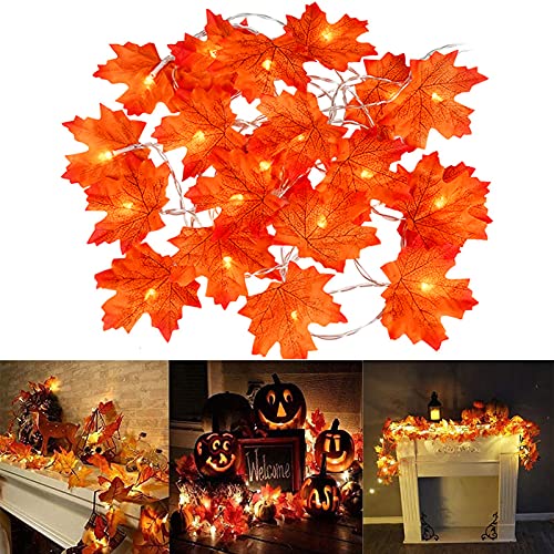 Thanksgiving Lights Fall Maple Leaves String Lights, Thanksgiving Fall Lights 20 ft 40 LED Battery Operated Fall Garland for Indoor Outdoor Autumn Harvest Party Festival Home Patio Thanksgiving Decor