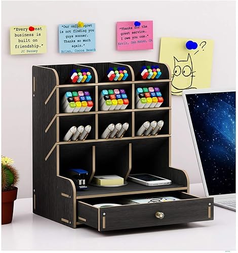 Miniatura 2 de Organizador de escritorio de madera, multifuncional, soporte para bolígrafos, caja de almacenamiento estacionario de escritorio para el hogar, la