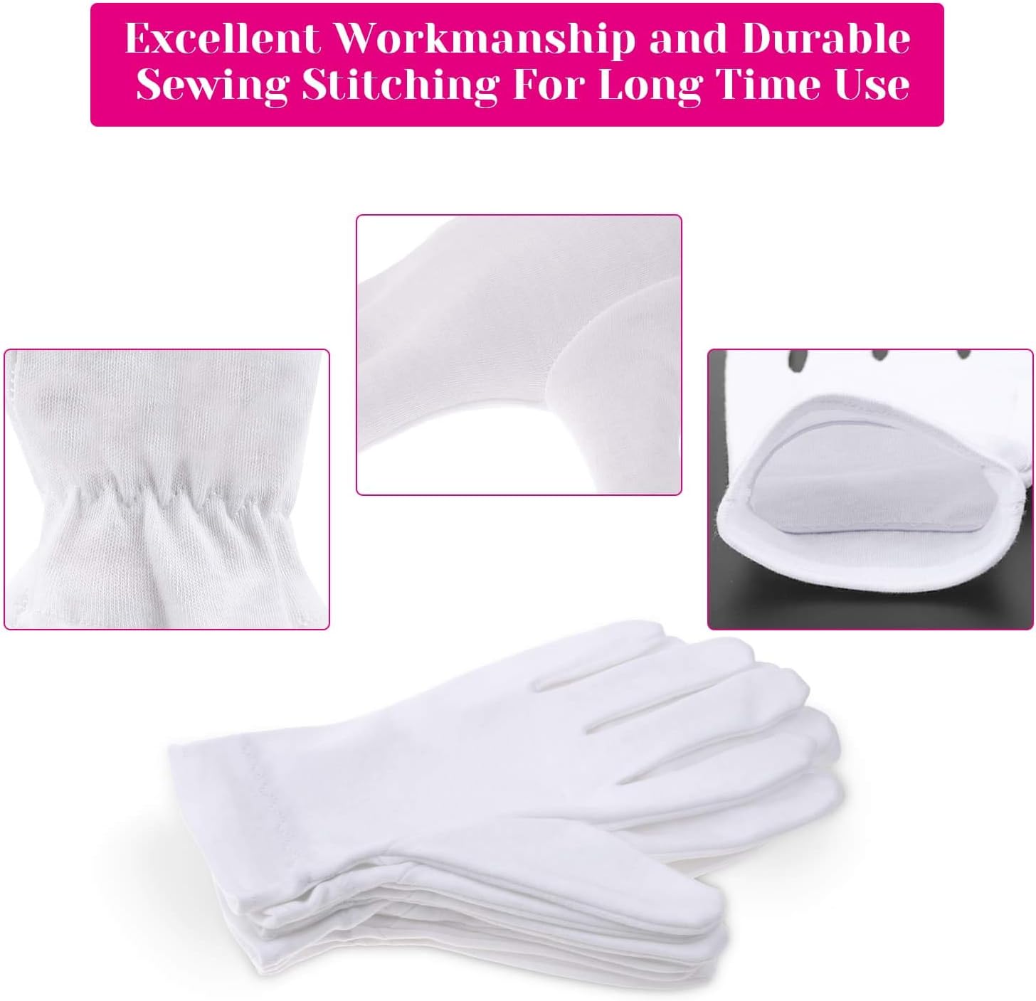 selizo 20 Pcs 100% Moisturizing Gloves for Dry Hands Overnight, 10 Pairs White Cotton Gloves for Women Eczema, Hand Moisturizer Sleeping Spa Gloves for Dry Hands Eczema