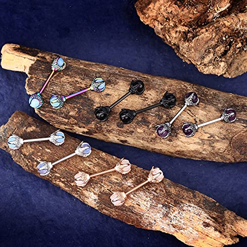 Oufer 14G Nipple Rings Dragon Claw With Natural Stone Nipple Piercing Jewelry 316L Stainless Steel Nipple For Women(Amethyst) #TOP2