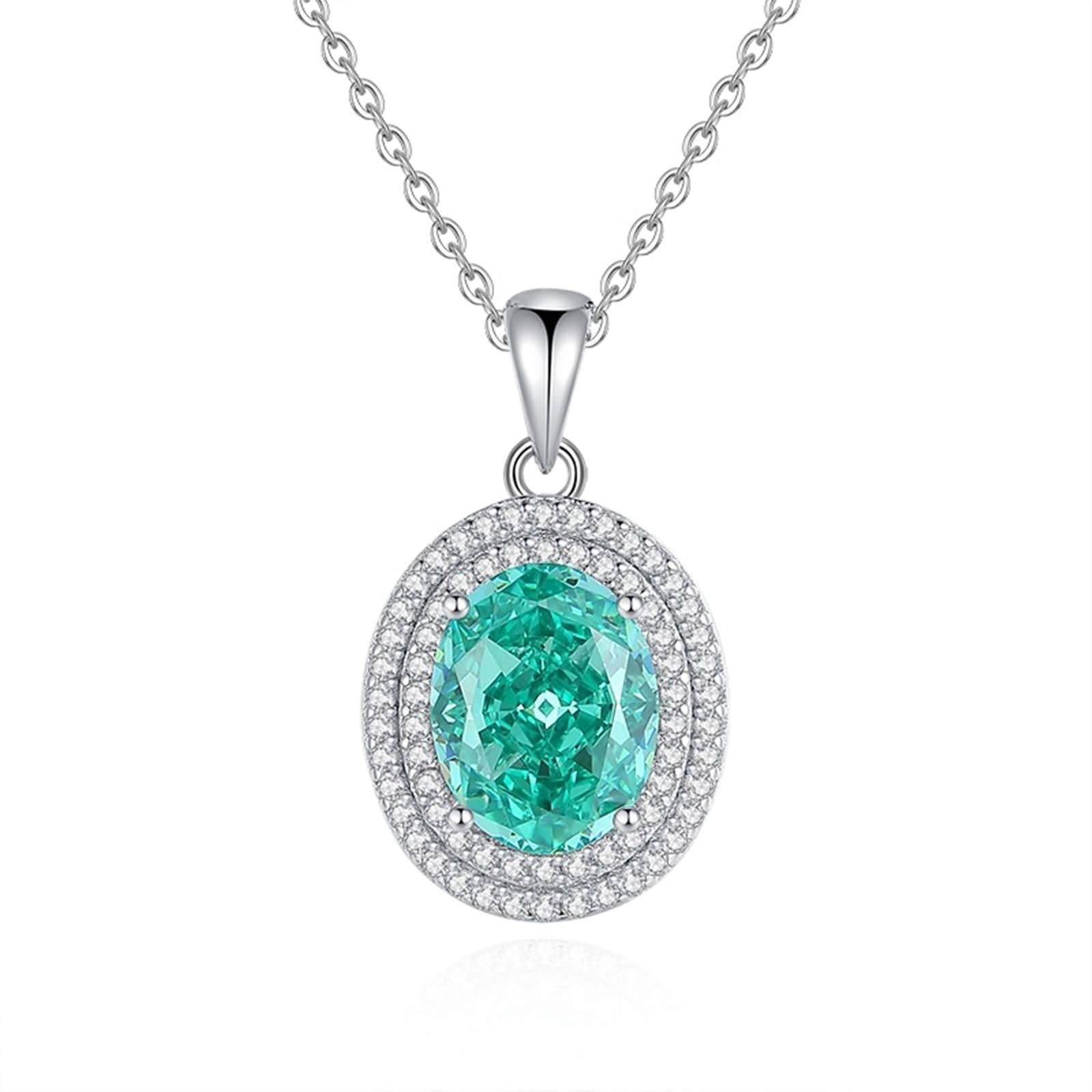 Collar con colgante para mujer, cadena de oro blanco de 9 quilates, 14 quilates y 18 quilates, 4 puntas ovaladas con paraiba y moissanita creadas de 3 quilates, collares verdes plateados para