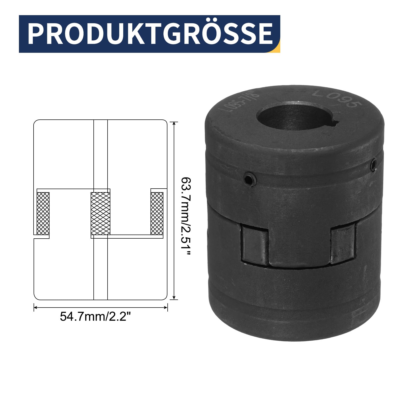 QUARKZMAN 7/8" a 1-1/8" L095 Set di Giunti Flessibili a 3 Pezzi a Forma di L e Raccordo & Ragnetto in Gomma Buna-N NBR per Attrezzature Ibride per Spaccalegna