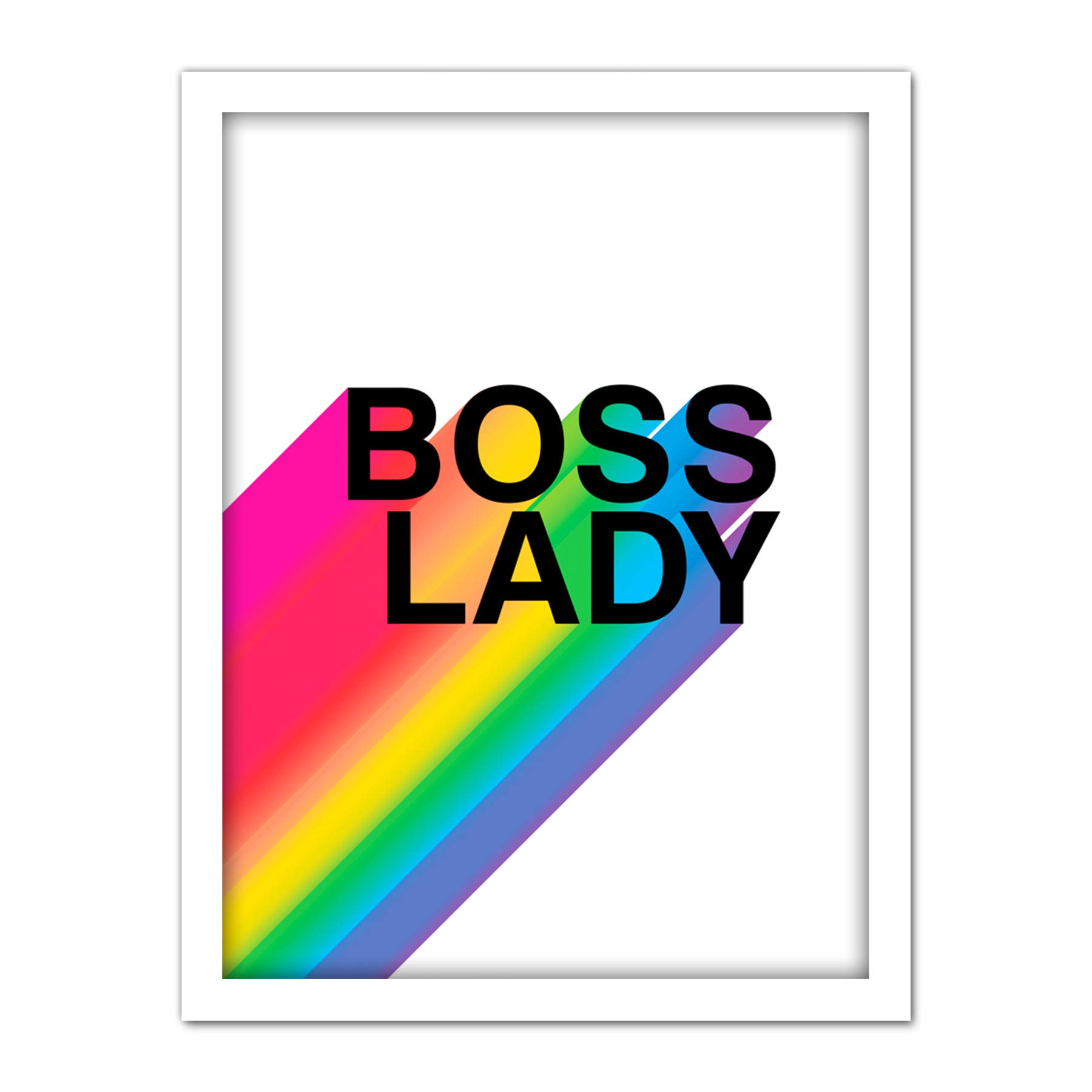Wee Blue Coo Boss Lady Rainbow White Motivational Artwork Framed Wall Art Print 18X24 Inch