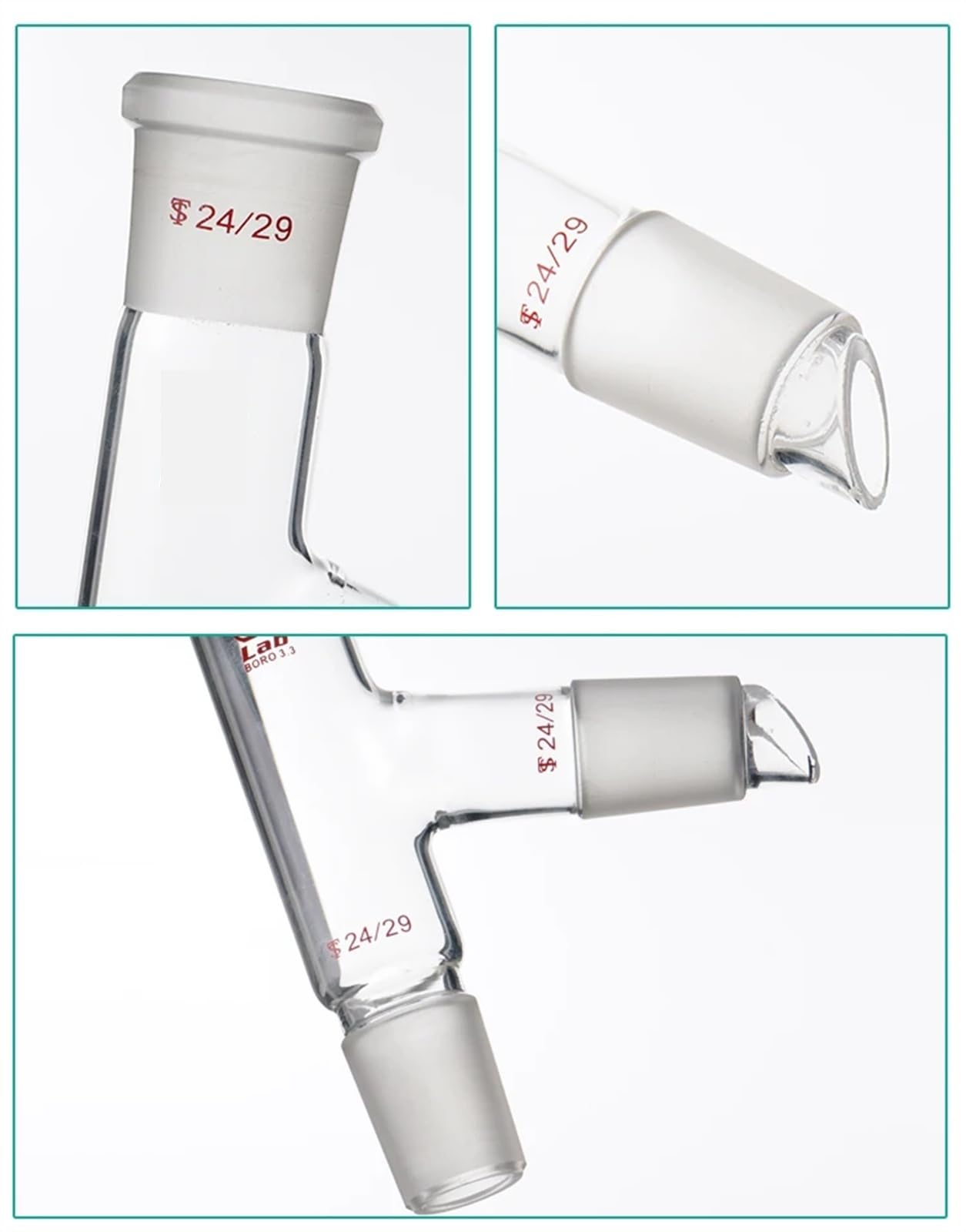 Set di becher Conici in Vetro, Testa di distillazione in Vetro 75 Gradi 19 * 3 24 * 3 Testa di distillazione in Vetro(24x24x24)