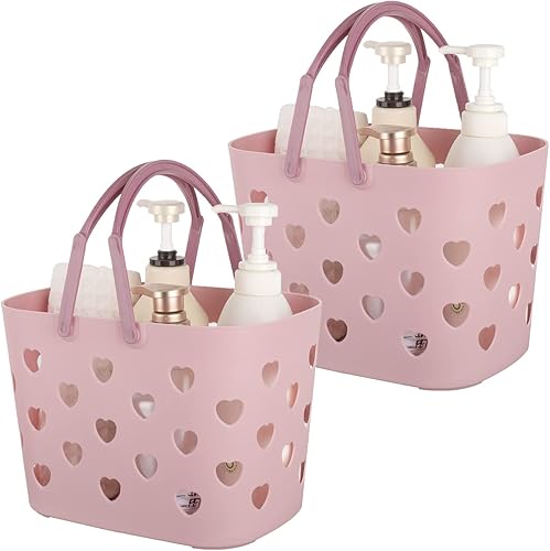 Miniatura 10 de Anyoifax - Cesta portátil de almacenamiento de plástico con asa para ducha, organizador de caja para baño, despensa, cocina, dormitorio Rosa