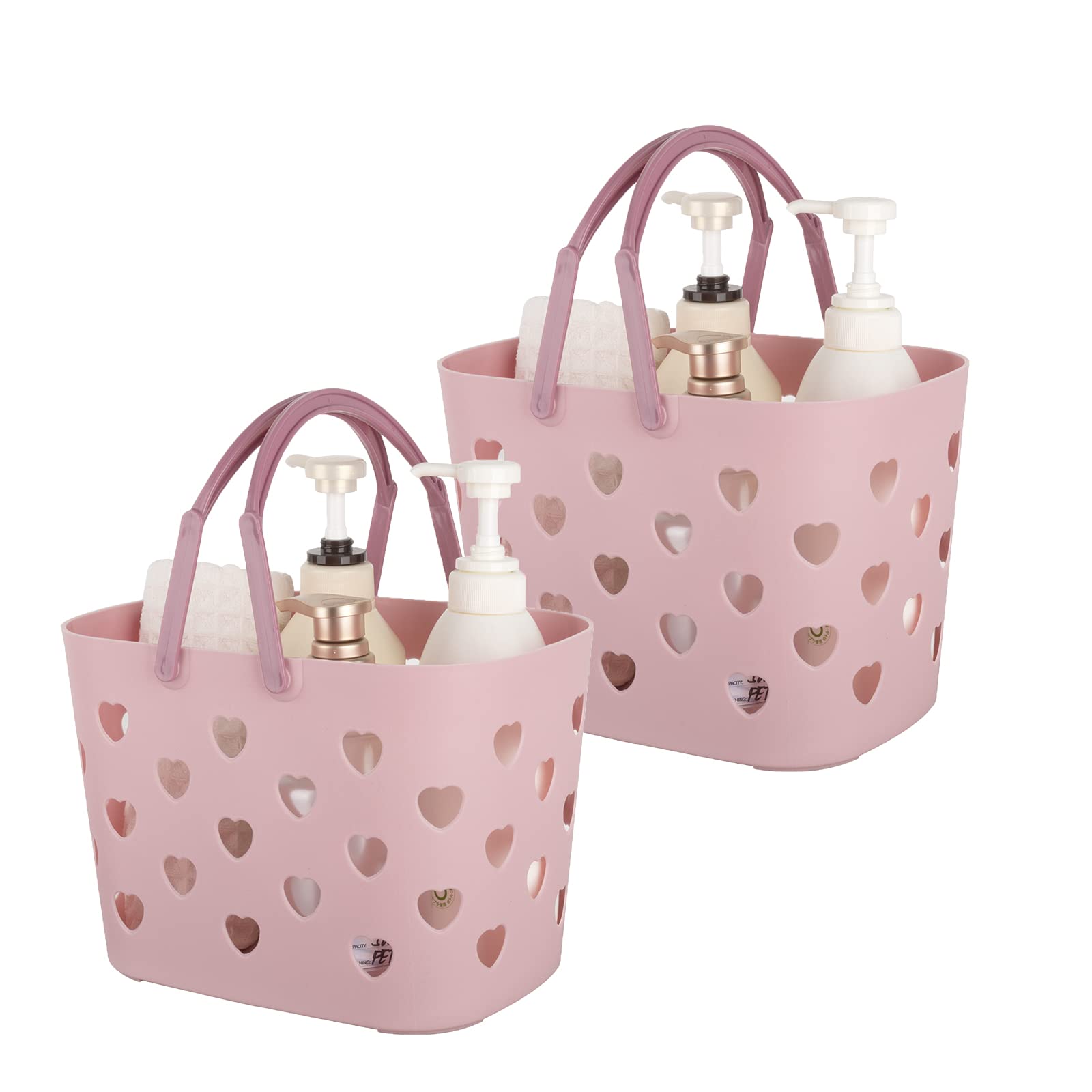 Anyoifax 2 Pack Portable Shower Caddy Tote Plastic Storage Basket with Handle Box Organizer Bin for Bathroom, College Dorm, Pantry, Kitchen, Pink
