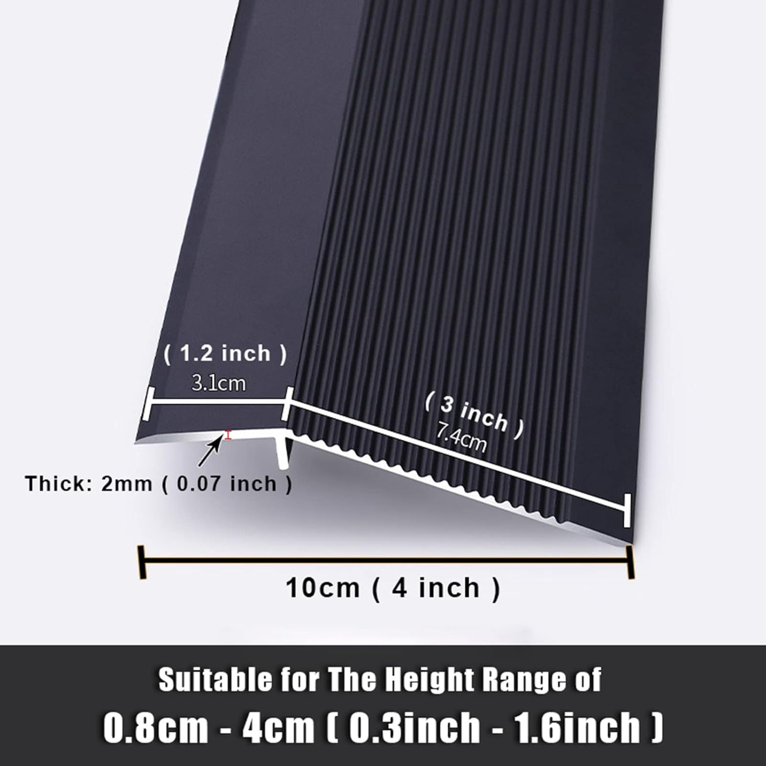 Door Strip Threshold Transition Strip Uneven Floor Transition Strip Carpet Trim with Non-Slip Grooves Surface, Wood to Tile/Carpet to Laminate, Aluminum, 2.9/3.3/3.6/4/4.3/4.6/5 ft Long