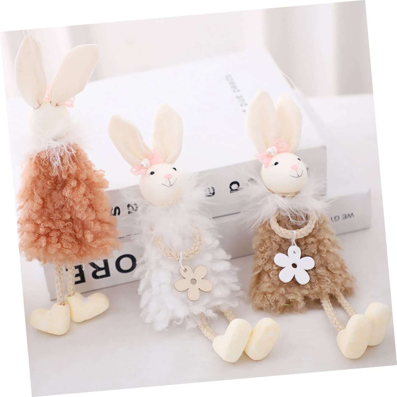 BESTonZON Décoration Suspendue Lapin de Pâques en Tissu 3 Pièces, Pendentif Lapin Mignon Cartoon pour Fête et Accessoires Garçon et Filles