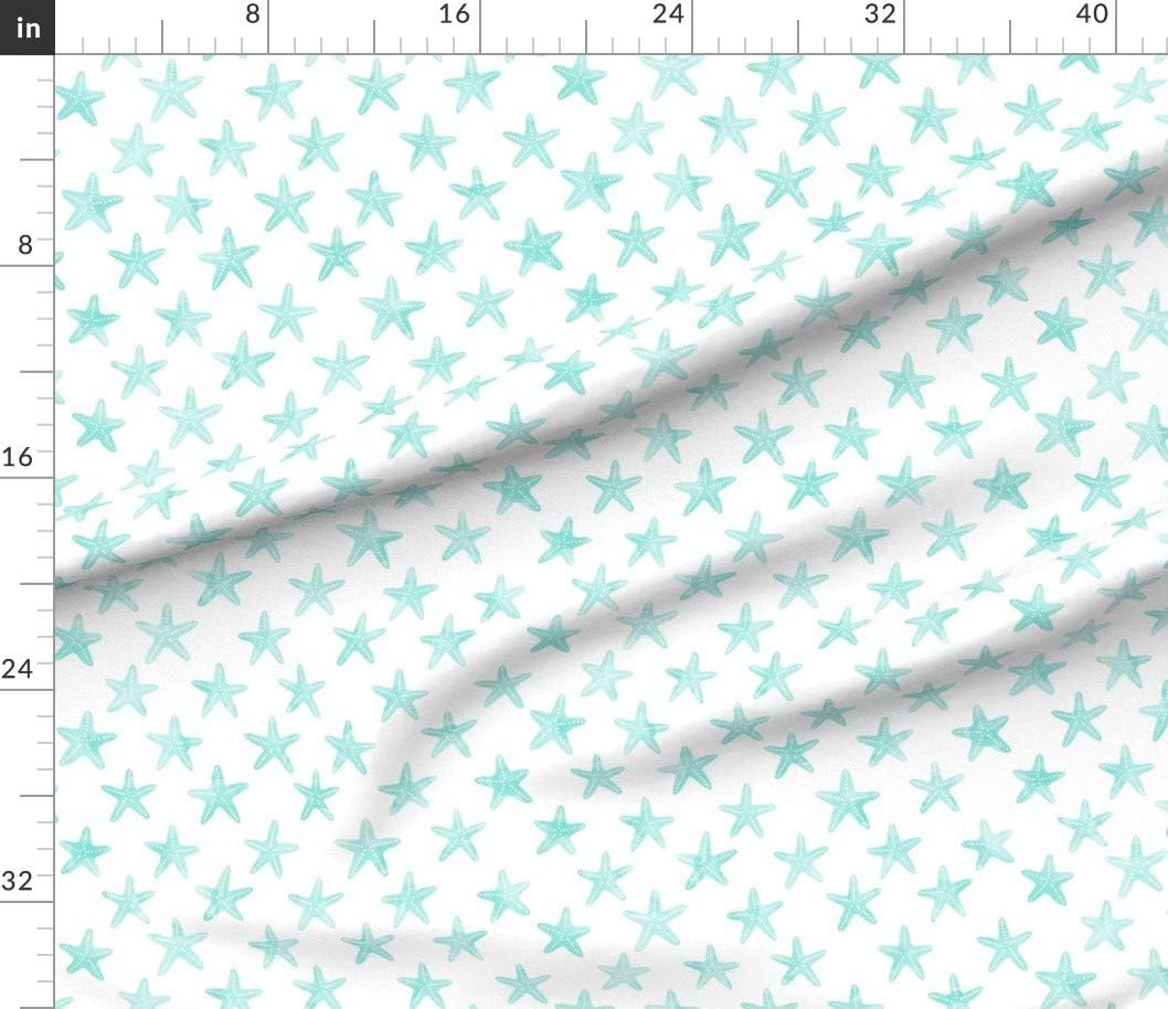 Spoonflower Fabric - Starfish Teal Mermaid Coordinate Beach Blue Aqua Trendy Printed on Petal Signature Cotton Fabric by The Yard - Sewing Quilting Apparel Crafts Decor