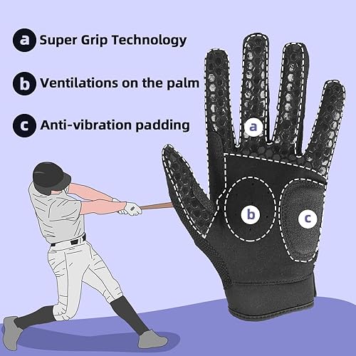 Miniatura 3 de Seibertron B-A-R PRO 20 - Guantes insignia de bateo de béisbolsoftbol con super agarre para adultos y jóvenes