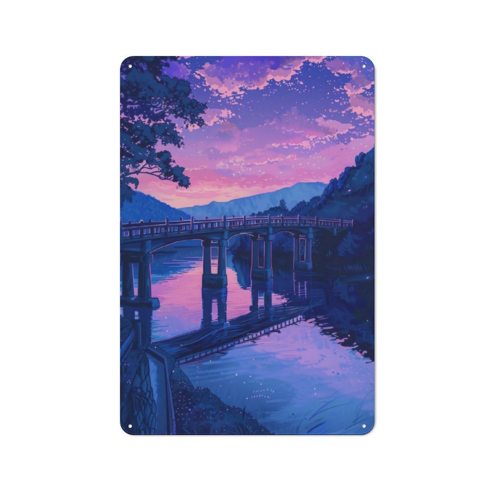 Metal Plaque 30x20cm with Sunset Japan Painting for Garage Wall, Retro Decor, for Garage Decor Collectors Refreshing A Room in Autumn