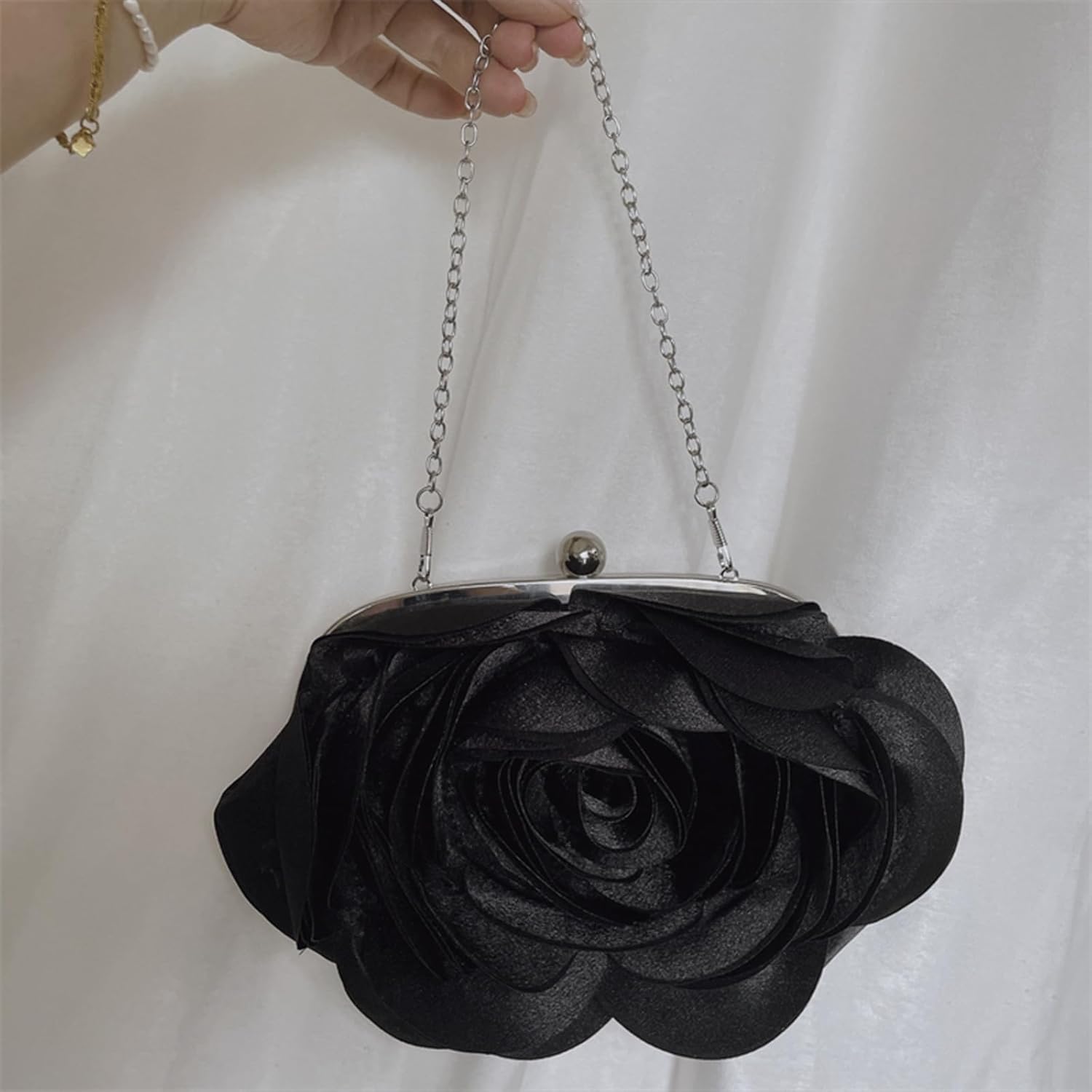 Little Floral Clutch Purse for Women - Elegant Rose Petal Evening Bag with Detachable Chain for Wedding, Gala, Prom - Image 7