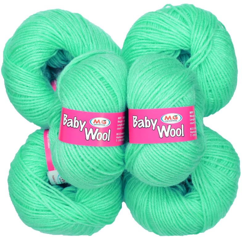 M.G ENTERPRISE 100% Acrylic Wool Sea Green 12 Pc Baby Wool 4 ply Wool Ball Hand Knitting Wool/Art Craft Soft Fingering Crochet Hook Yarn-YA Art-