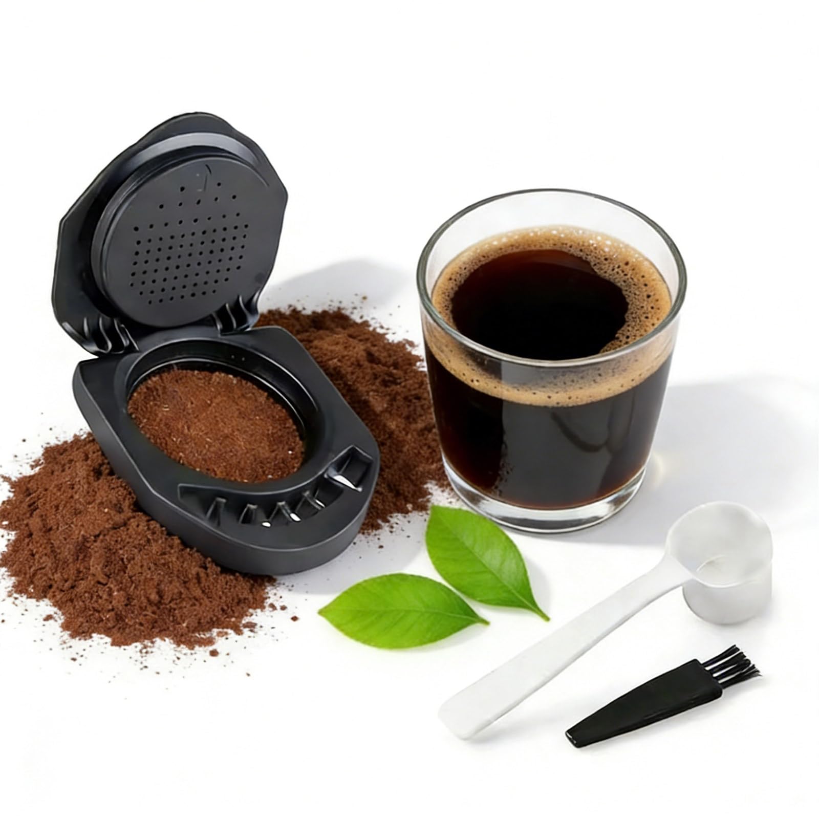 Reusable Capsule Adapter for Dolce Gusto, Coffee Machine Powder Tray with Spoon and Brush, Refillable Coffee Pods Adapter for Piccolo XS/EDG 305/EDG 606.S/Genio S/Genio Mini
