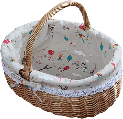 Jiudao Cesta de picnic con forro interior y asa, cesta de caramelo de Pascua tejida a mano natural, cesta de almacenamiento de baño, cesta de