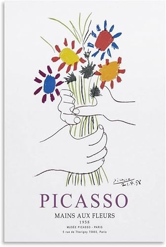 Ramo de flores de Picasso minimalista artístico, póster abstracto, pintura decorativa, lienzo, arte de pared, póster de sala de estar, dormitorio,