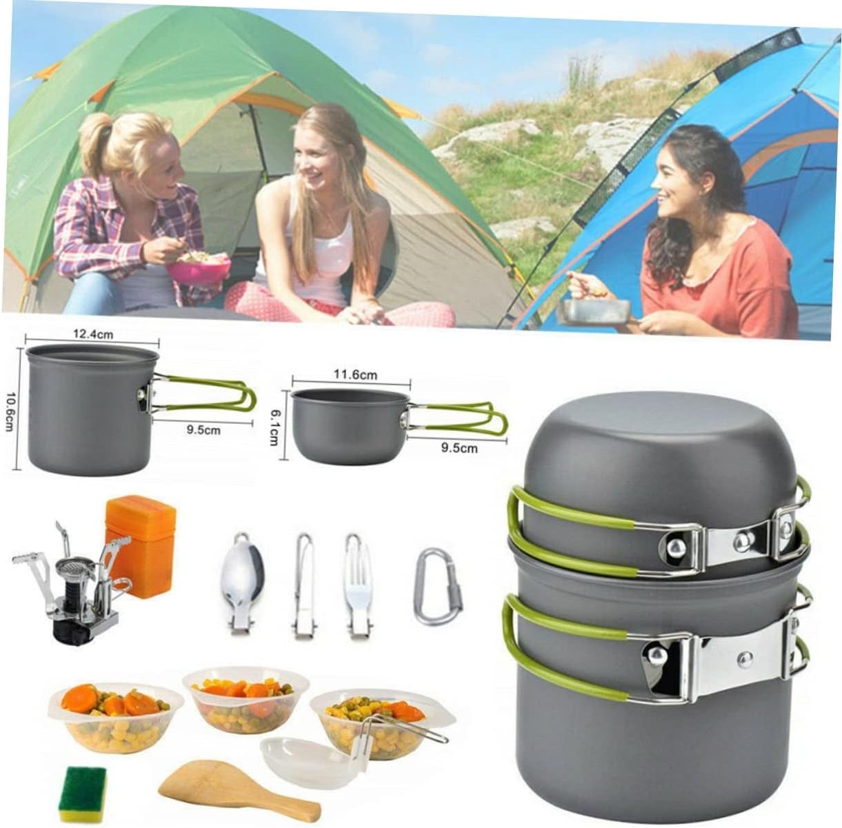 Portable Camping Cookware Set Non-Stick Pan Cooking Pot and Teapot for 1-2 People for Outdoor Cooking and Picnic