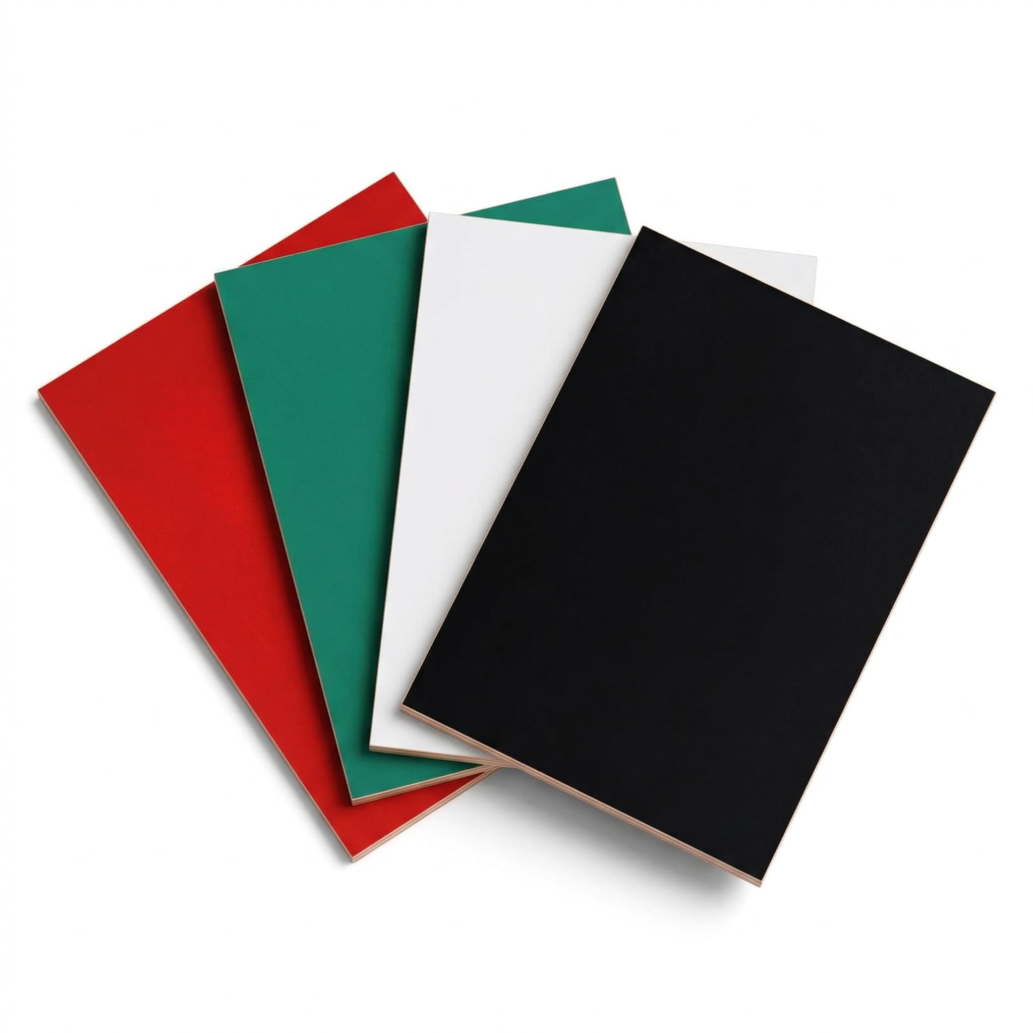 SCULPFUN 4Pcs Coloured Plywood Sheets A4 297x210x3mm, Pre-Painted Basswood Boards (Black/White/Red/Green), Paint-Free Laser Wood Panels for Crafting, Engraving & DIY Wood Burning