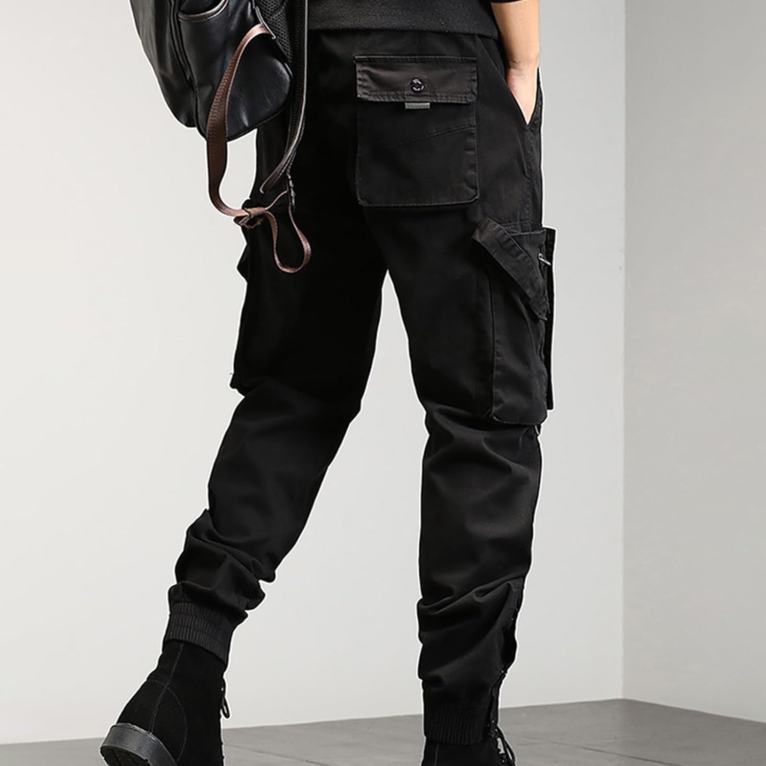 Mens Hip Hop Tactical Pants Slim Fit Stretch Cotton Cargo Jogger Pants Zipper Pockets Tapered Military Hiking Pants