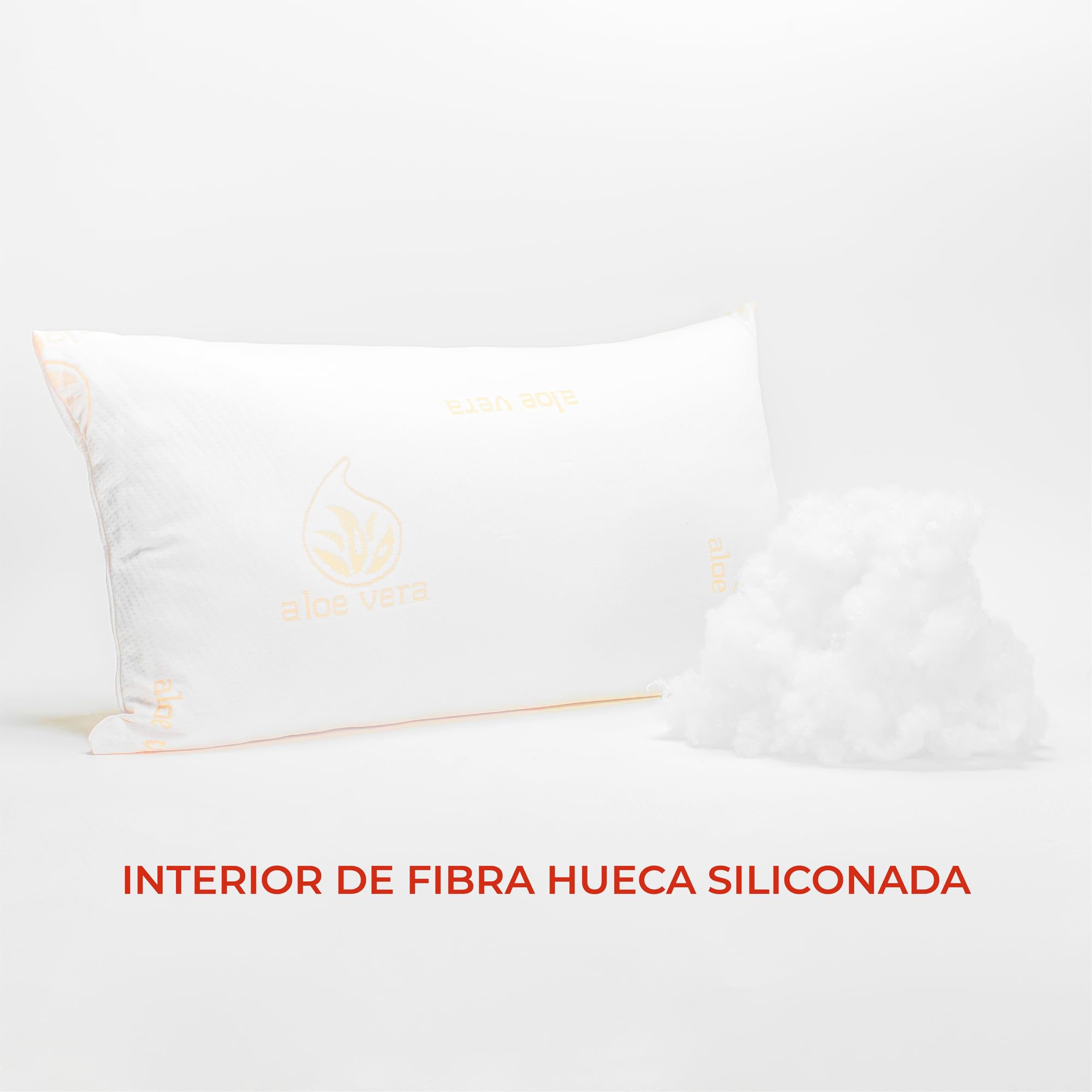 Almohada Fibra Aloe Vera 160 cm-Doble Funda con Cremallera-Firmeza Alta-Fabricado en España-Funda Extraible-Tejido Strech Aloe Vera-Dormir de Lado o Boca Arriba(1, 160 cm)