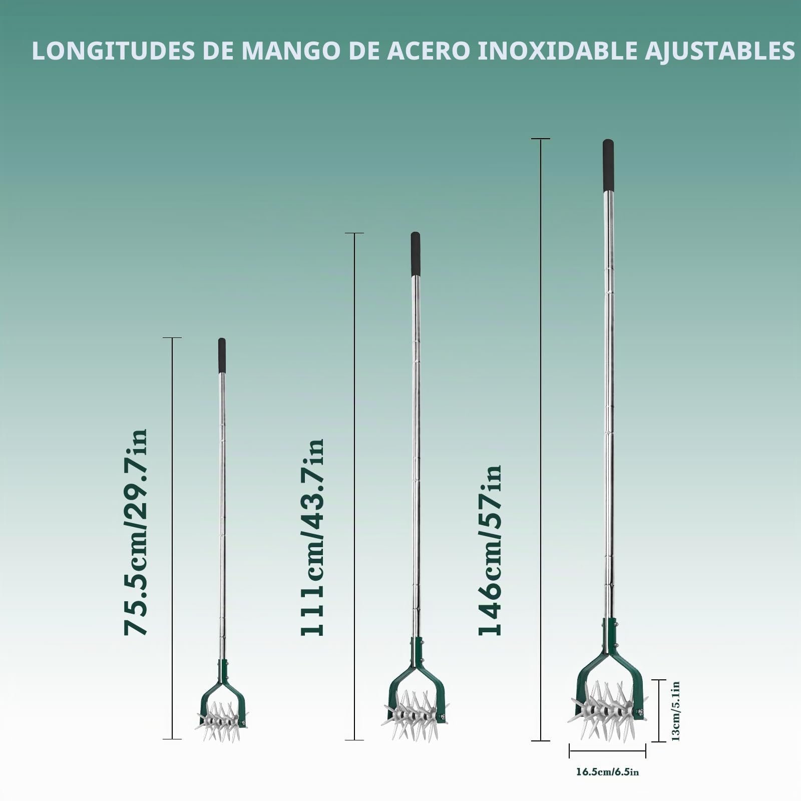 Yeelor Cultivador giratorio con mango ajustable S/S con dientes de metal sólido desmontables, cultivador de jardín, cultivador de césped y cultivador manual para aflojar y mezclar tierra