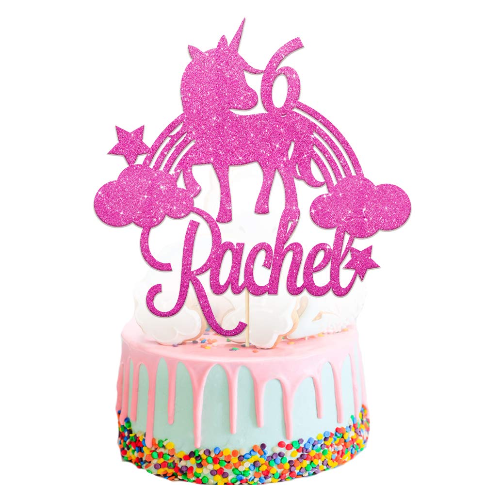 Personalised Unicorn Cake Topper Multicolor Cake Decoration with Unicorn Design Custom Any Name & Age Birthday Cake Topper 1st 3th 7th 13th 15th 18th 21st 30th (Pink)