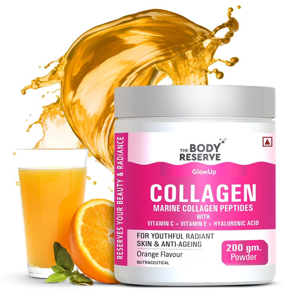 The Body Reserve Marine Collagen Supplement For Women,Men (Orange-200g) With Sodium Hyaluronate,Vitamin C,E & Biotin,High Absorption Marine Collagen Peptides ,powder,1 count,25 Servings