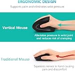 Ergonomic Mouse, Vertical Wireless Mouse - Lekvey Rechargeable 2.4GHz Optical Vertical Mice : 3 Adjustable DPI 800/1200/1600 Levels 6 Buttons, for Laptop, PC, Computer, Desktop, Notebook etc, Black
