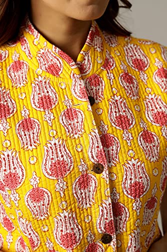 Image of Ravaiyaa - Attitude is everything Women's Floral Printed Reversible Quilted Jacket Coat Blazer Jacket Sleeve Less Waistcoat