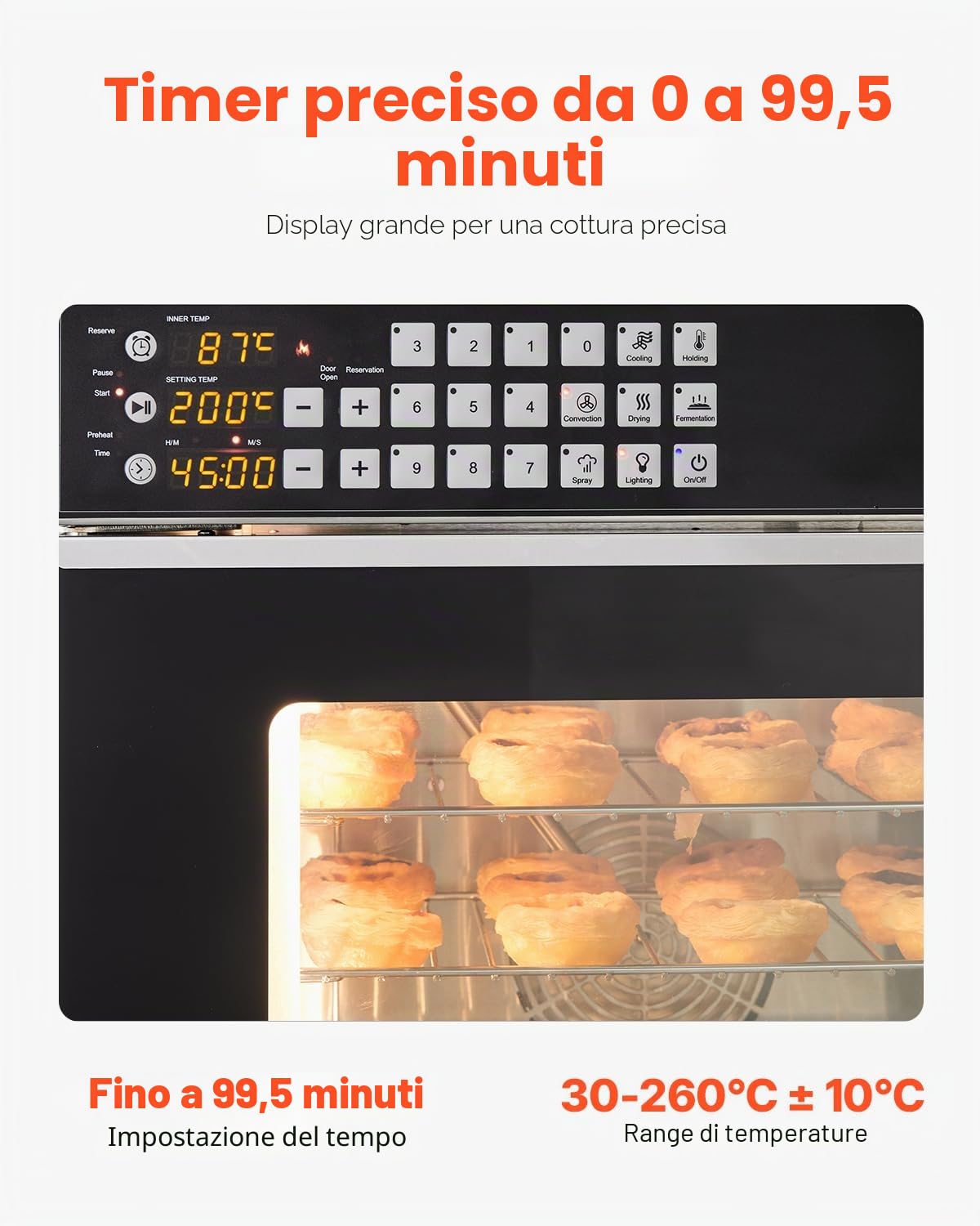 VEVOR Forno a Convezione Commerciale 58 L, Forno Tostapane a 4 Ripiani 2800 W con Porta in Vetro Temperato, Griglie Metalliche Vassoio per Clip Guanti Forno Elettrico in Acciaio Inox per Ristorante