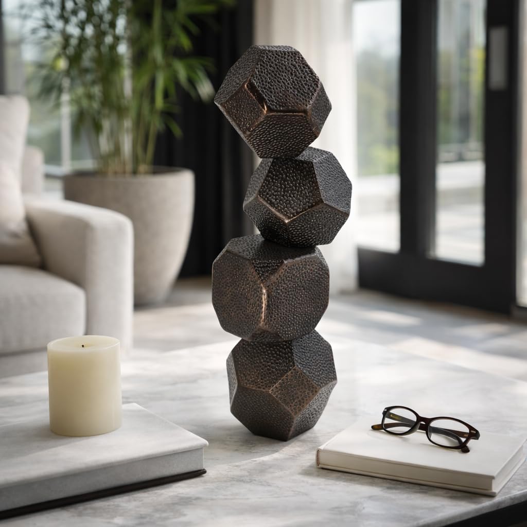 Small Sphere Sculpture for Home and Office Decor - Decorative Statuary for Living Room, Bathroom, or Entryway Display - Dimensional Figurine Accent for Shelf and Coffee Table - 22", Bronze & Copper
