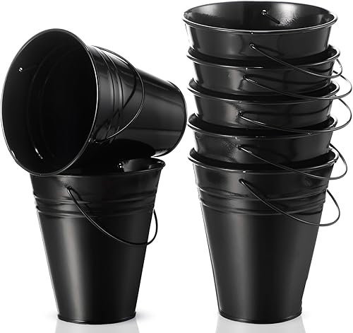 Sadnyy Paquete de 6 cubos galvanizados de metal con asa, cubos y cubos de metal de 5 pulgadas, contenedor de fiesta para Navidad, Halloween y jarrón