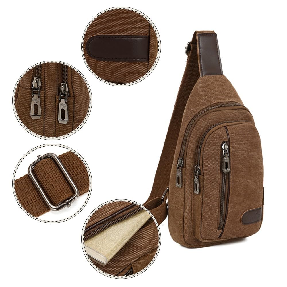Sac de Poitrine Homme Femme Grande Capacité Toile Multi-Poches Randonnée Cyclisme Voyage Sport