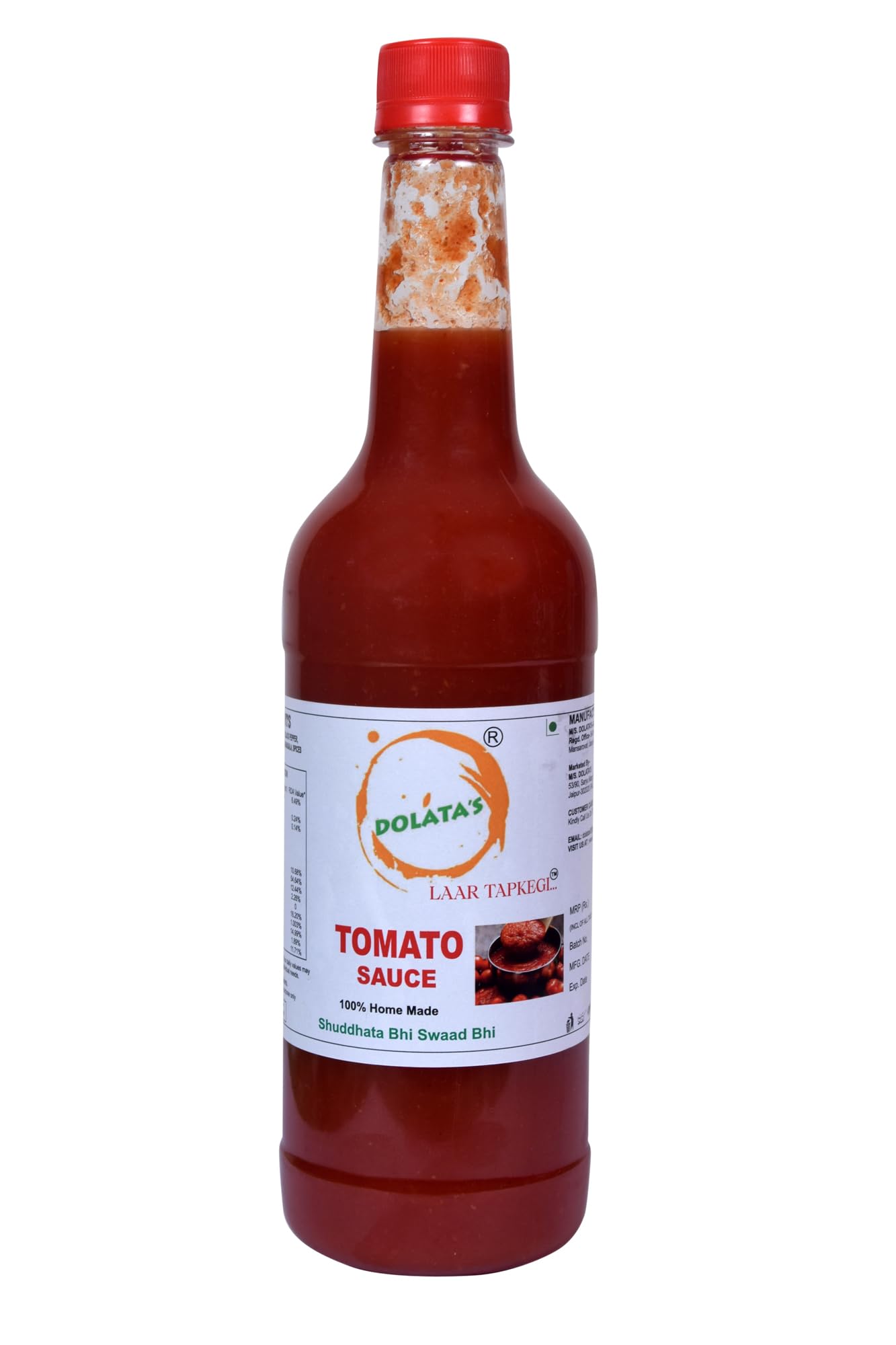 DOLATA’S Homemade To Order Tomato Sauce Processed Sugar Naturally Made Pure Fresh Tomatoes | No Garlic| No Onion |No Chemicals,No Added Colors,No Cornstarch, No Oils, No Preservatives,No Thickeners-650 (Pack of 1)