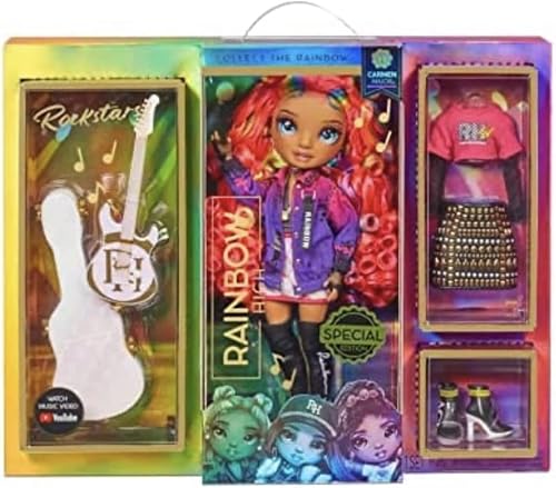 Miniatura 1 de Rainbow High Rockstar Fashion Doll 2 trajes completos y esenciales de banda de rock, solo Carmen Major